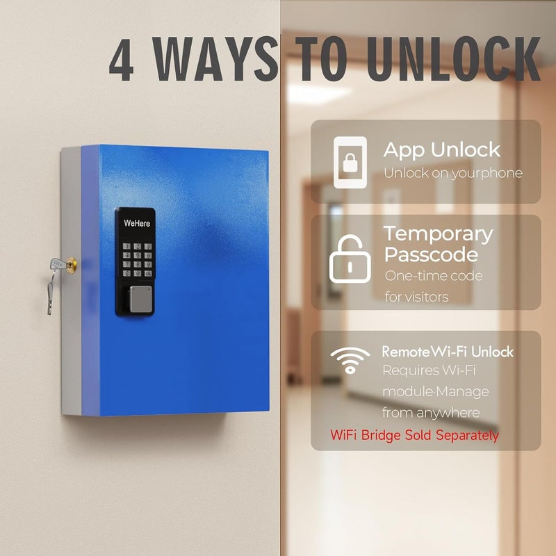 WeHere 32 Key Lock Box (Plus) Wall Mount, APP Bluetooth/OTP/Wi-Fi/Fixed Code/Key Unlock, Smart Key Cabinet with Tag, Key Organizer Holder box Management Directory for Office, Valet, Car,Truck - Image 3